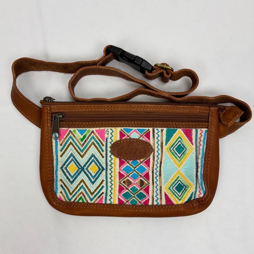 Terra Natural Designs Leather Brown Multicolored Crossbody Fanny Pack